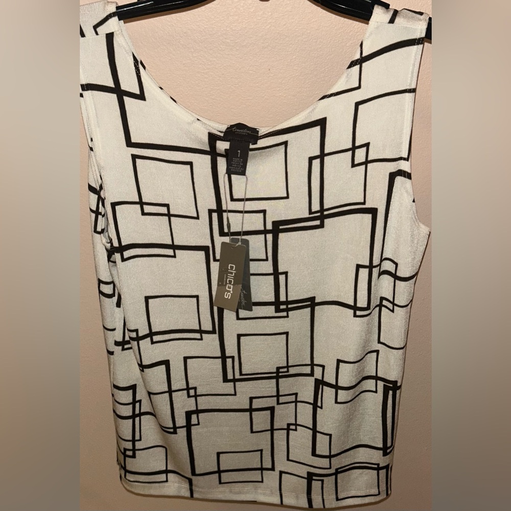 Chico's Travelers Double Ecru Bunched Square Tank Top Sz 1 (M)